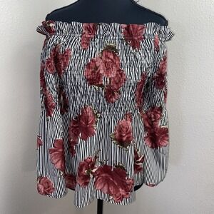 Speed Limit Off-The-Shoulder Top‎ Women's Small Black Stripped Floral Romantic
